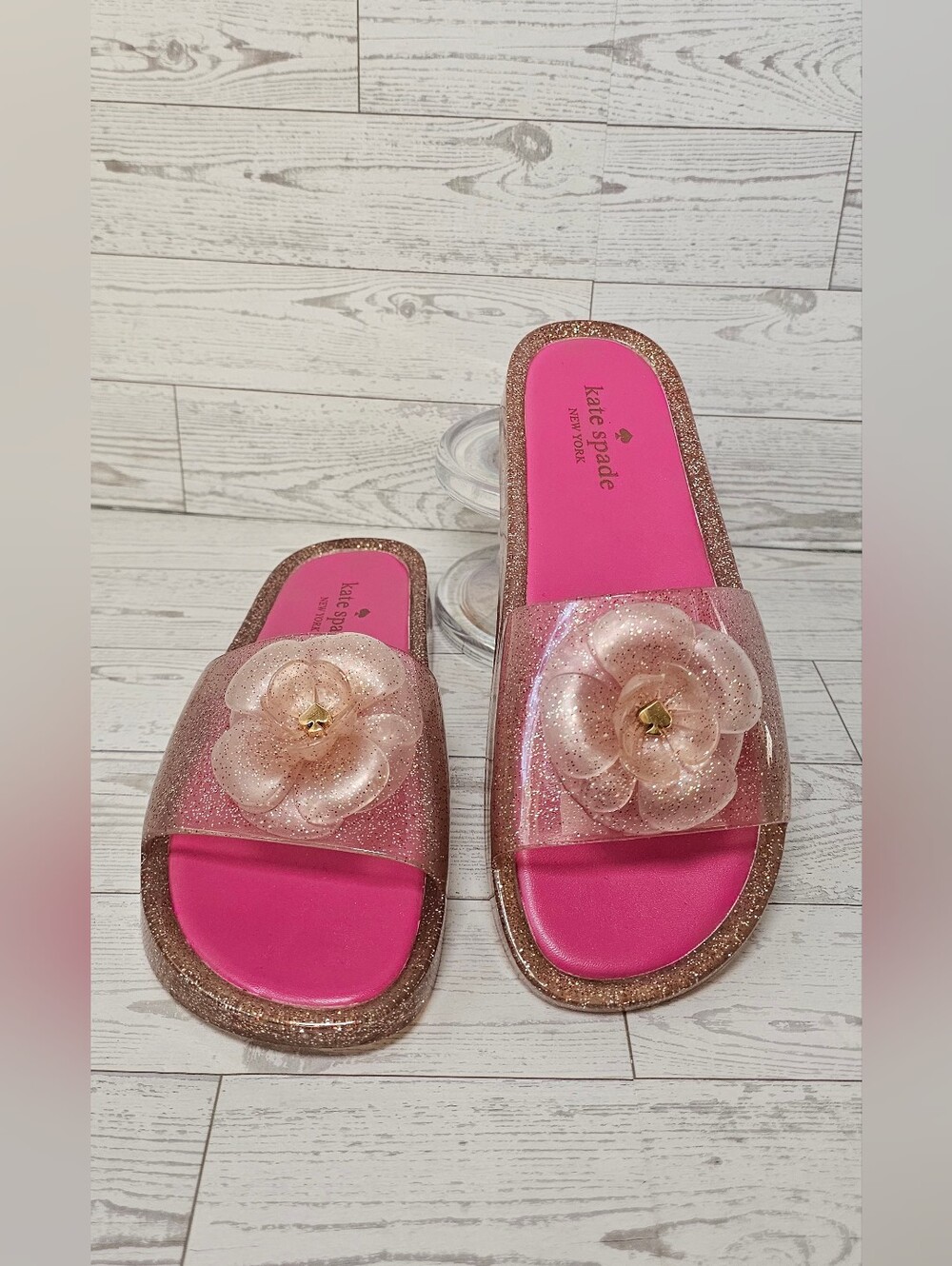 Kate Spade Pink Glitter Jelly Flower Slide Sandals Size 9 Excellent Condition